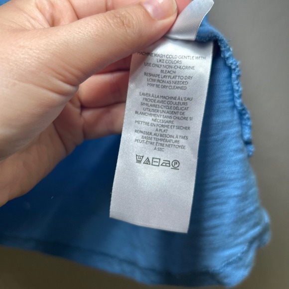 Pilcro Anthropologie Blue V Neck Ruffle Sleeve Cotton T Shirt Top Women's Size L - Picture 5 of 7